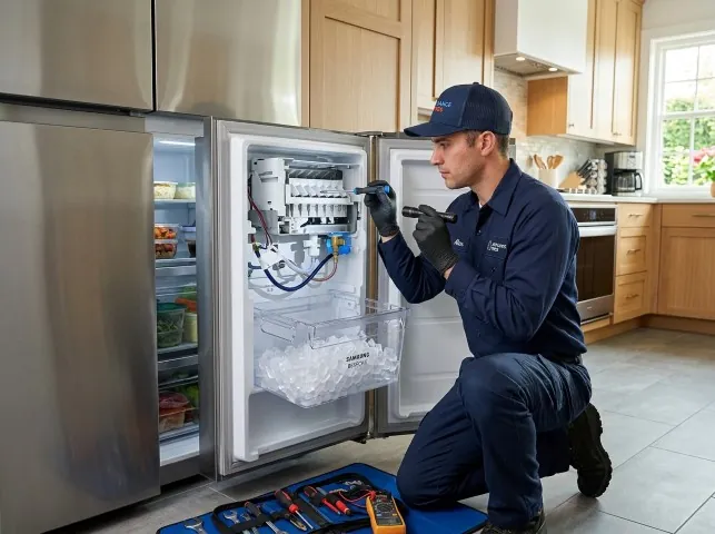 Appliance Repair Hero technician repairing a refrigerator ice maker in Annandale, VA